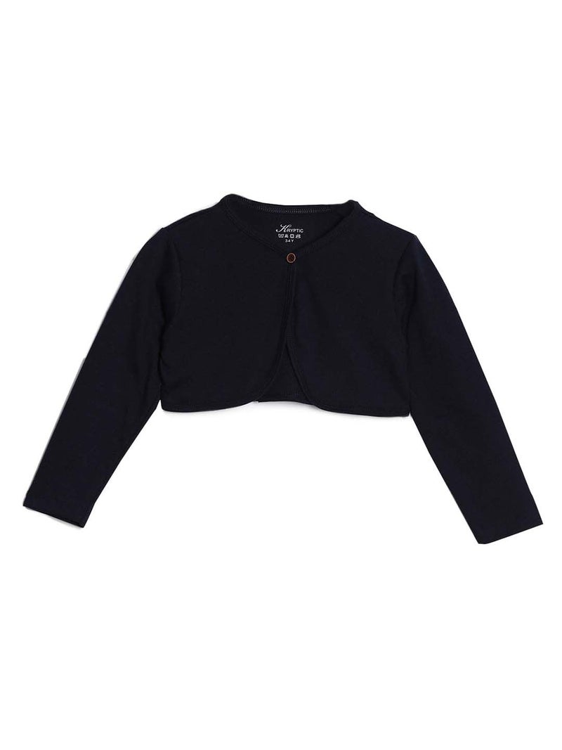 KRYPTIC Girls Navy Solid Cotton Crop Shrug for Kids (5-6 Years) - Image 1